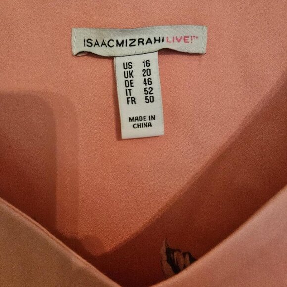 Isaac Mizrahi short sleeve floral dress (S16) scalloped hem, red/pink background - Picture 4 of 6